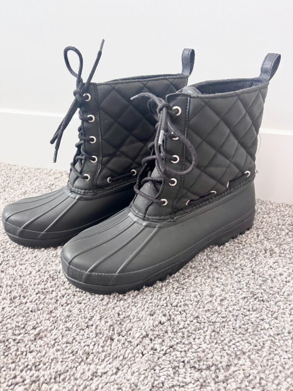 Sperry Saltwater Quilted Duck Boots Black Waterproof Rain Snow Shoes Womens 9